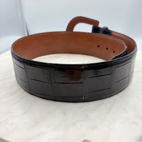Ralph Lauren Alligator Belt Womens 32 Black Wide Genuine Leather Buckle Luxury main image 4